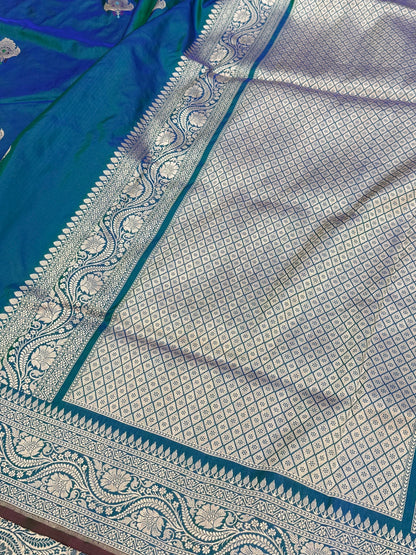 Peacock Blue Handwoven Pure Banarasi Silk Saree