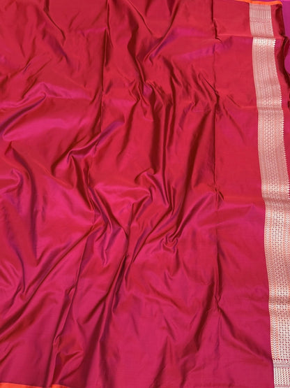 Red Handwoven Pure Banarasi Satin Tanchoi Silk Saree