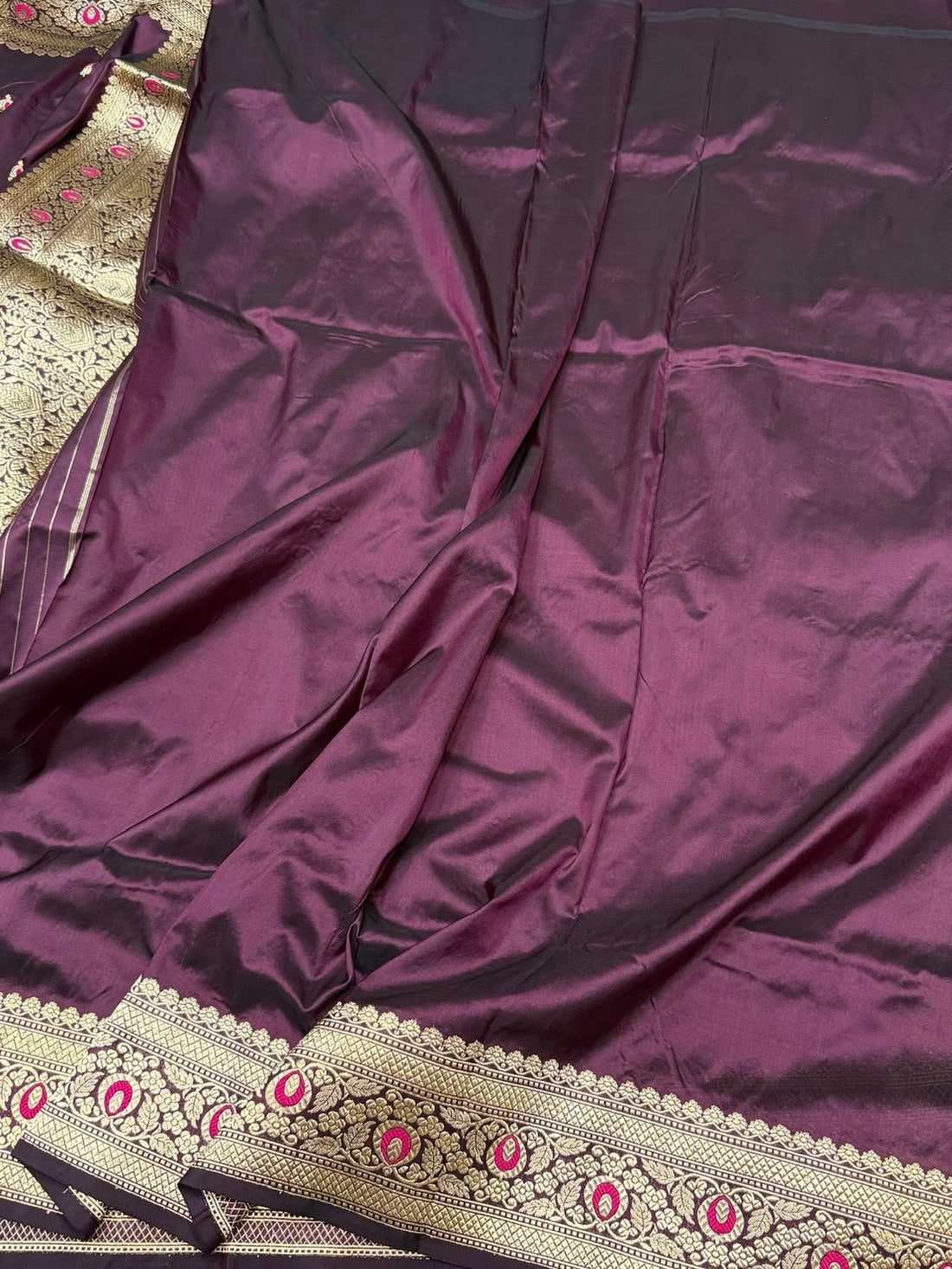 Wine Handwoven Pure Banarasi Silk Saree