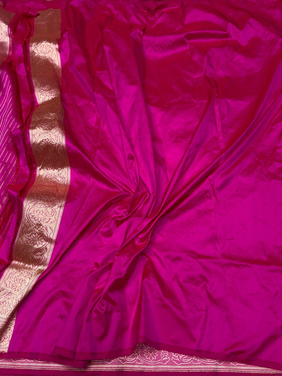 Rani Pink Handwoven Pure Banarasi Silk Saree – Kadwa Weave in 100% Katan Silk