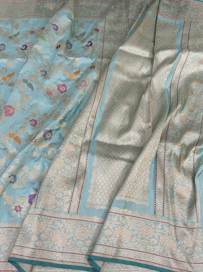 Sky Blue Handwoven Banarasi Ektara Pure Silk Saree