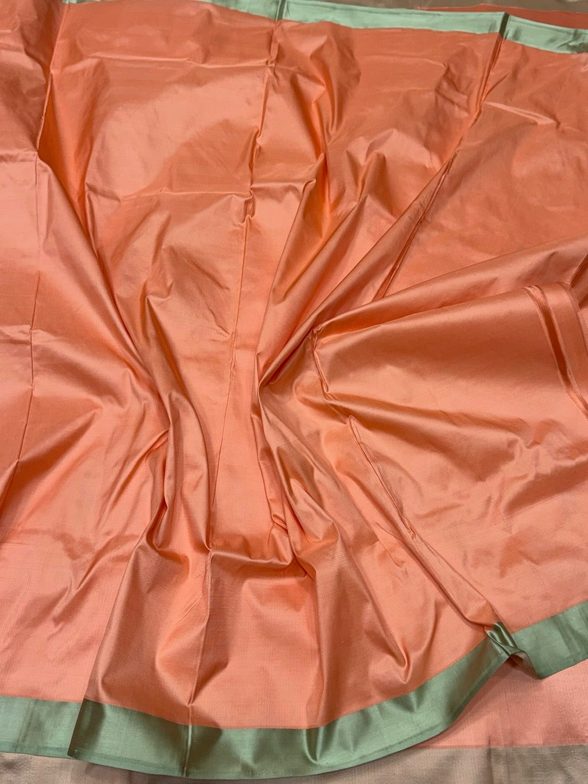 Peach Handwoven Pure Banarasi Satin Border Silk Saree