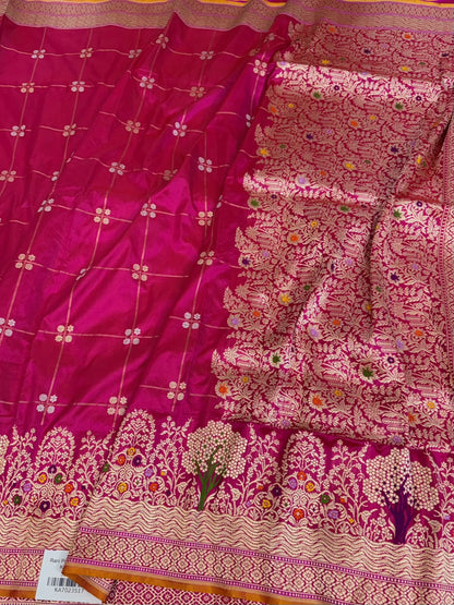 Rani Pink Handwoven Pure Banarasi Katan Silk Saree