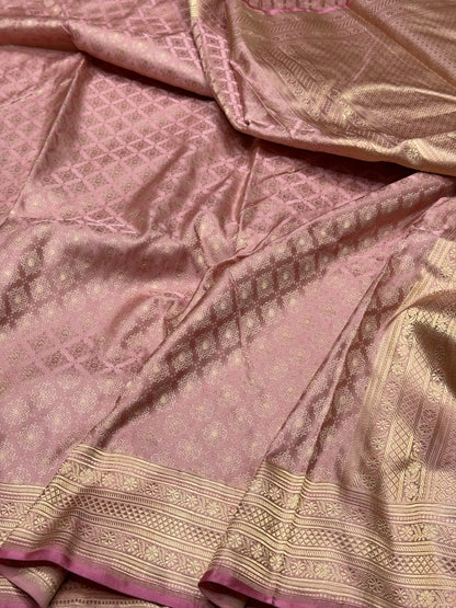 Lilac Handwoven Vintage Pure Banarasi Satin Silk Saree