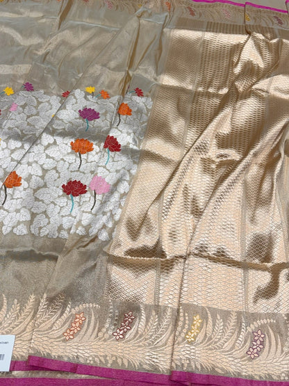 Champagne Gold Handwoven Pure Banarasi Tissue Saree