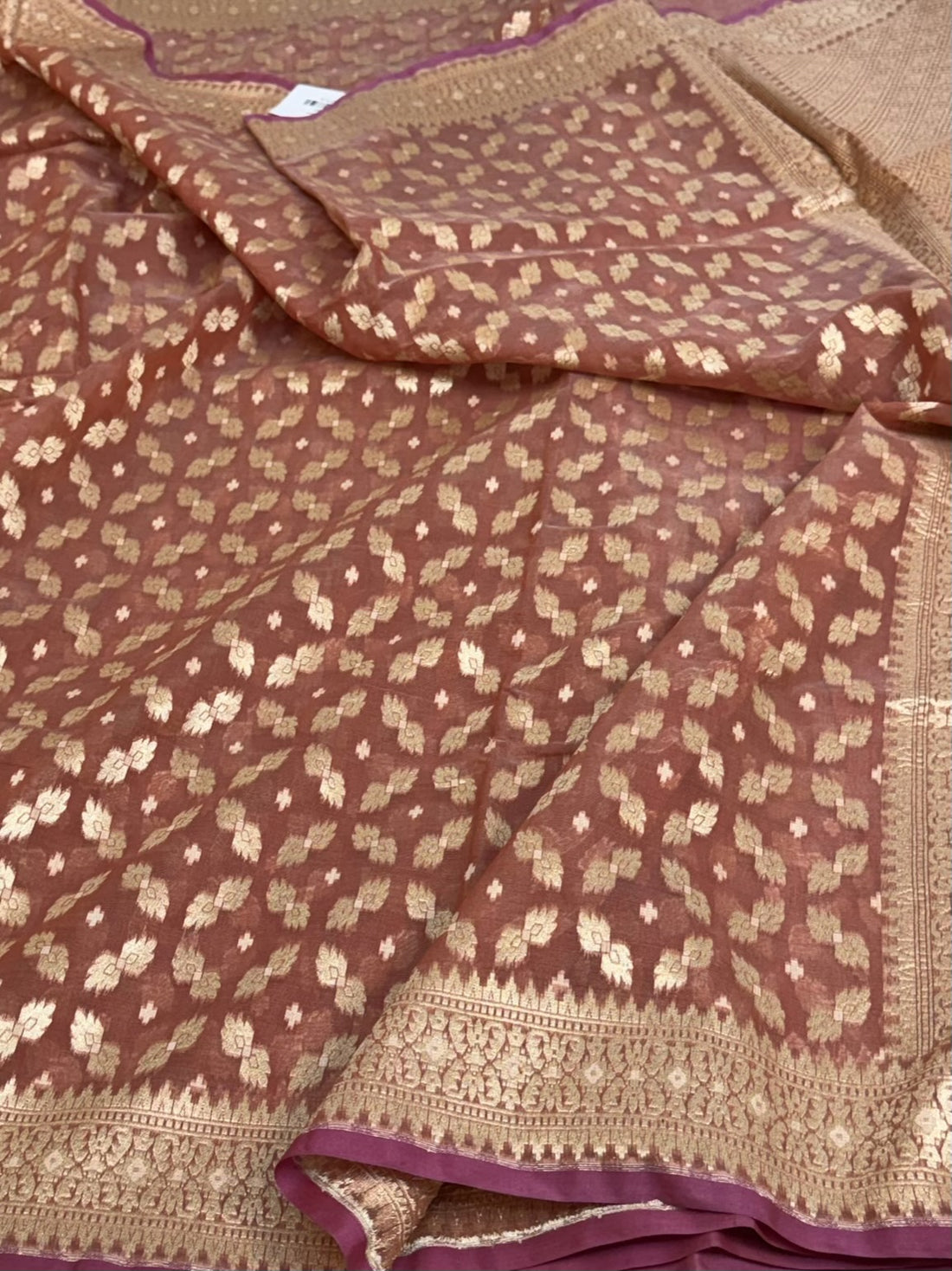 Peach Pure Banarasi Kora Cotton Saree