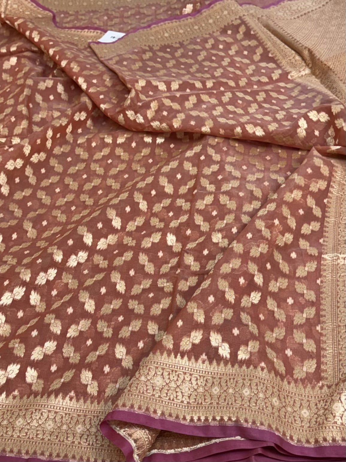 Peach Pure Banarasi Kora Cotton Saree