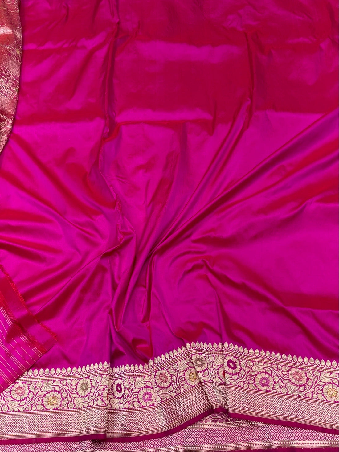 Rani Pink Handwoven Pure Banarasi Silk Saree – Kadwa Weave in 100% Katan Mulberry Silk