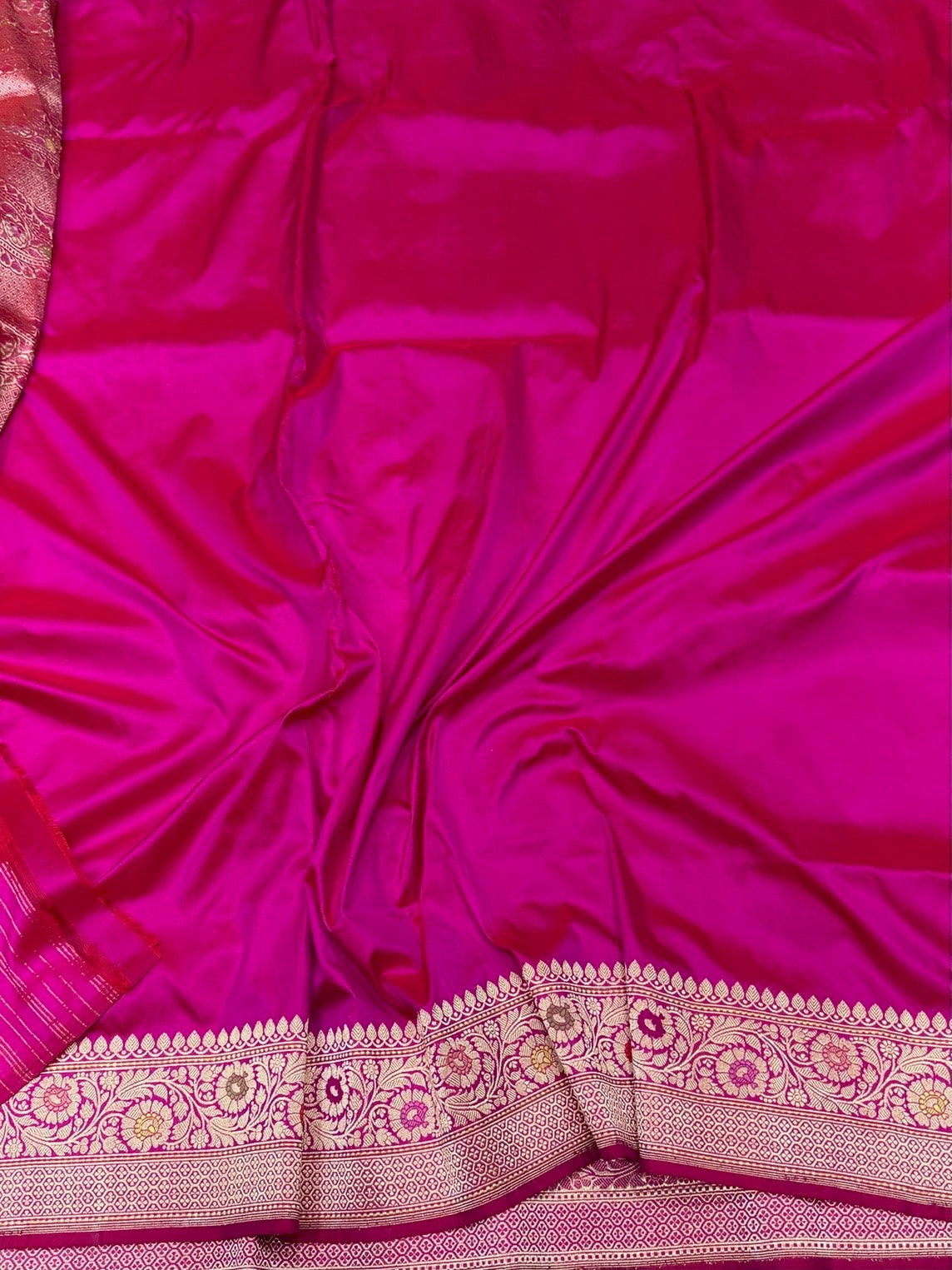 Rani Pink Handwoven Pure Banarasi Silk Saree – Kadwa Weave in 100% Katan Mulberry Silk