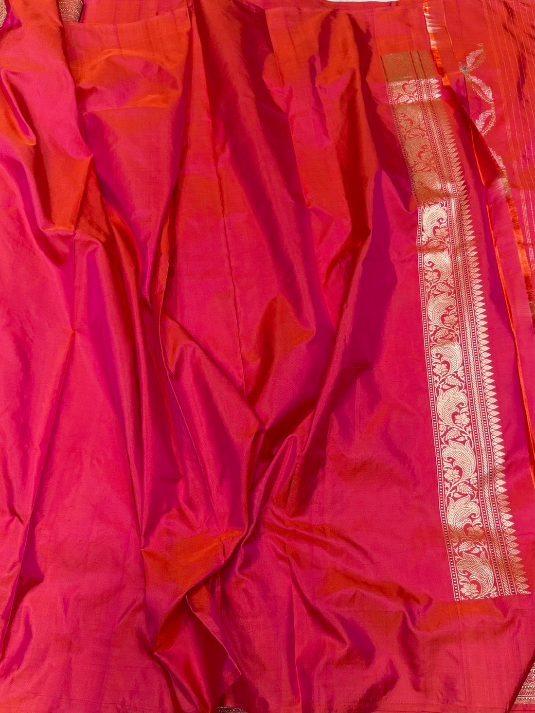 Orangish Pink Handwoven Pure Banarasi Silk Saree – Kadwa Weave in 100% Katan Mulberry Silk