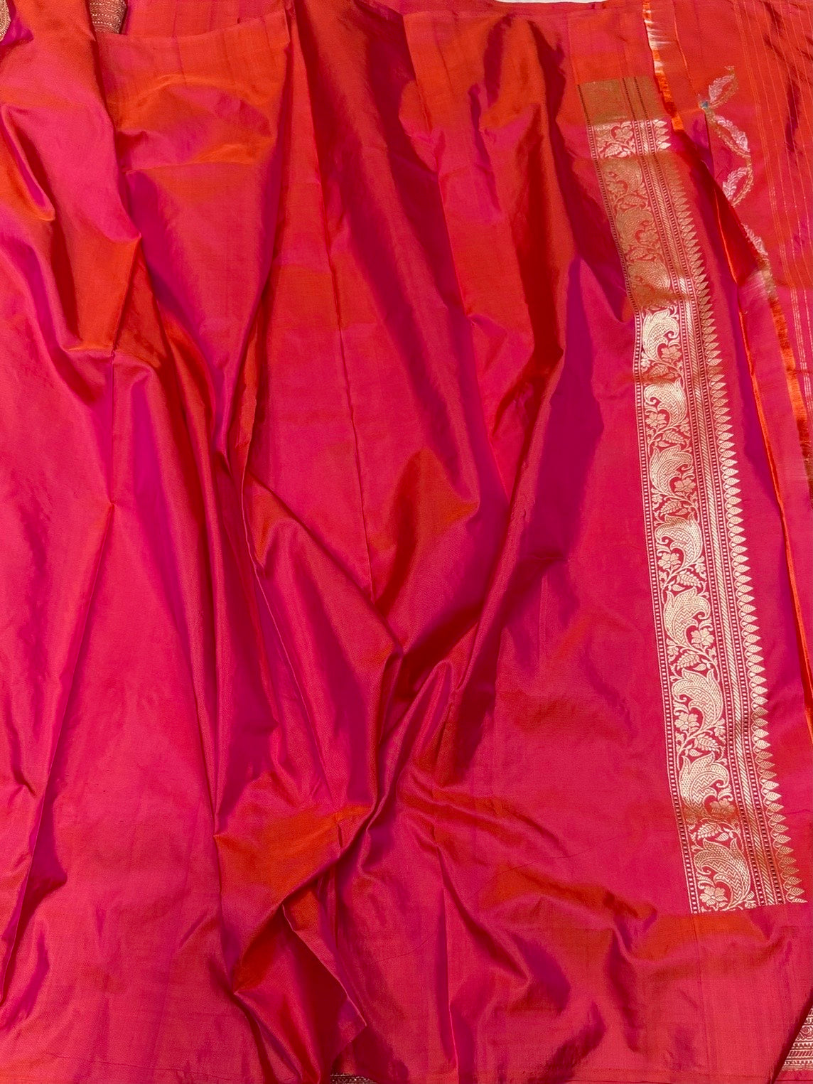 Orangish Pink Handwoven Pure Banarasi Silk Saree – Kadwa Weave in 100% Katan Mulberry Silk