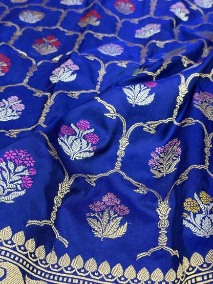 Royal Blue Handwoven Pure Banarasi Silk Saree – Kadwa Weave in 100% Katan Mulberry Silk