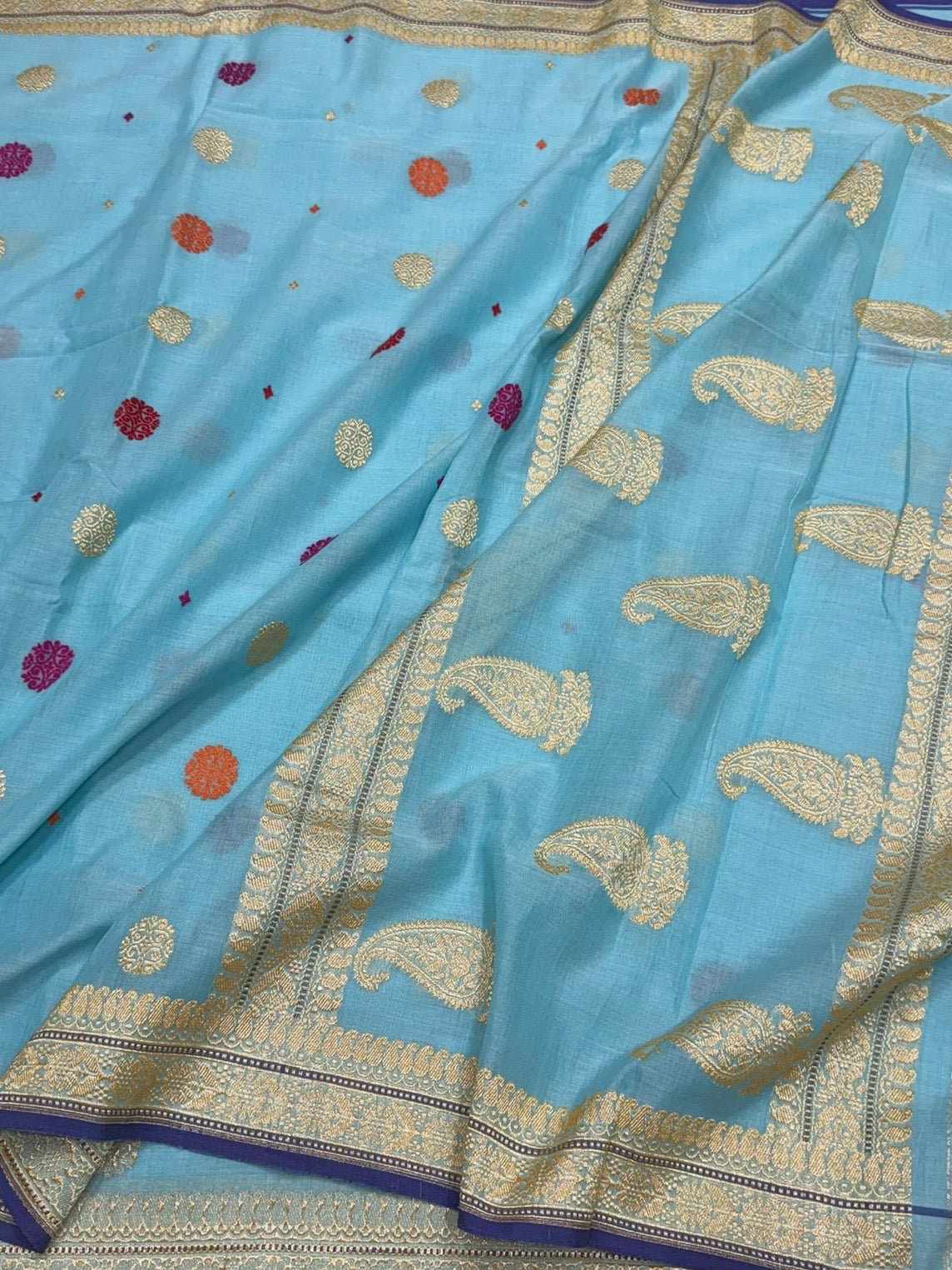 Sky Blue Handwoven Banarasi Pure Cotton Saree