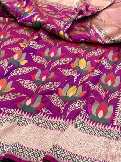 Magenta Pink Banarasi Tilfi Minakari Pure Katan Silk Saree