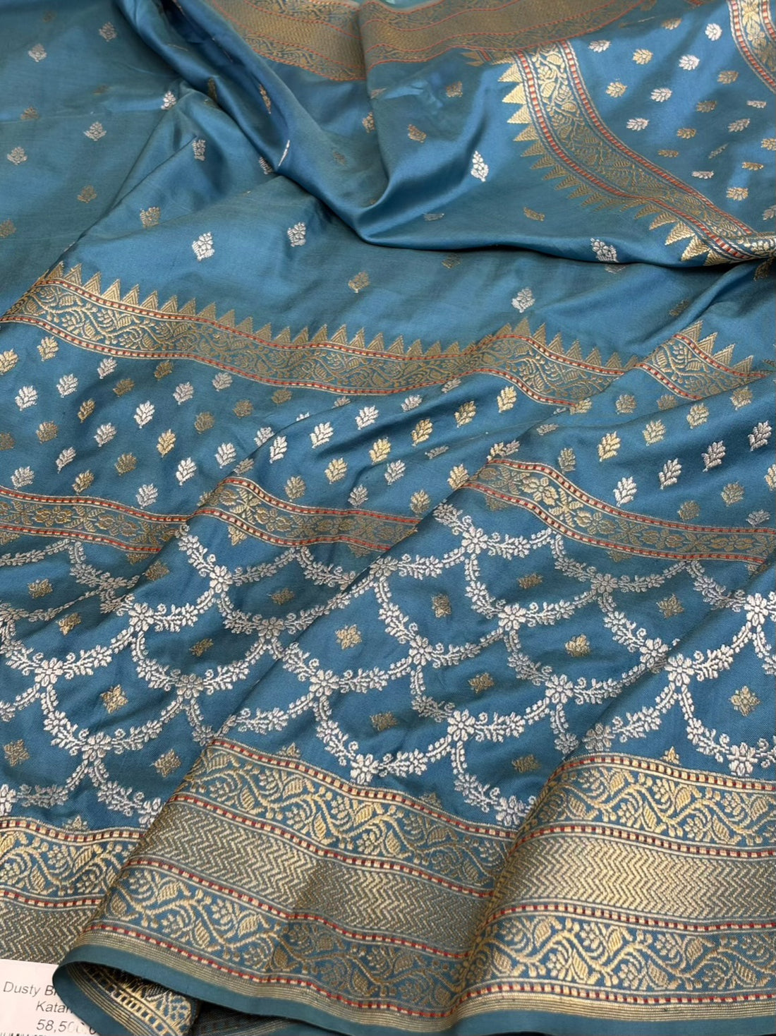 Turquoise Blue Handwoven Banarasi Pure Katan Silk Saree