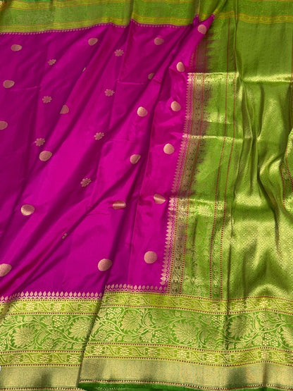 Rani Pink Handwoven Pure Banarasi Ektara Silk Saree