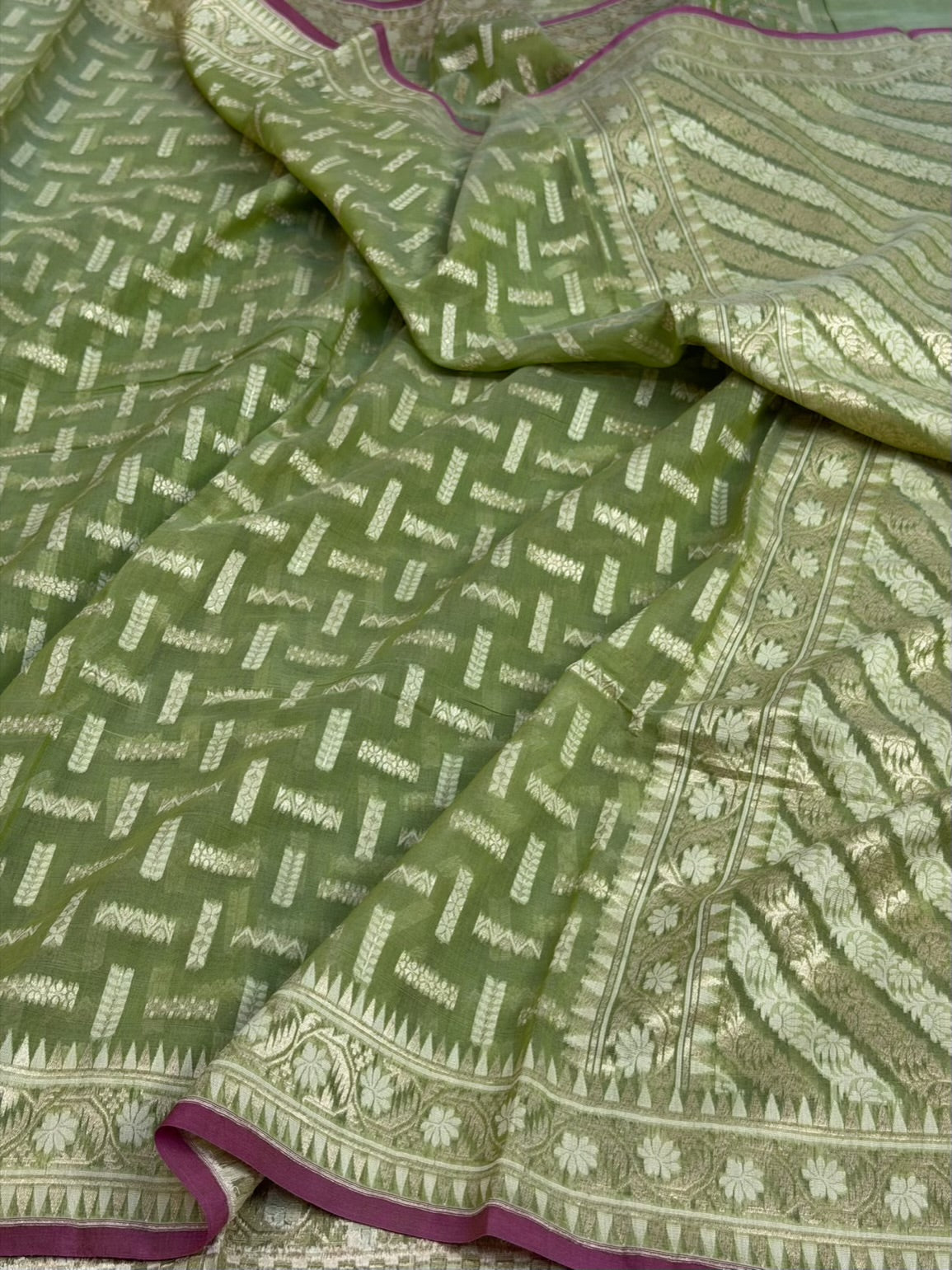 Green Pure Banarasi Kora Cotton Saree