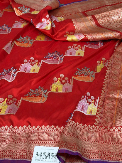 Red Handwoven Pure Banarasi Silk Saree | Pure Katan Silk