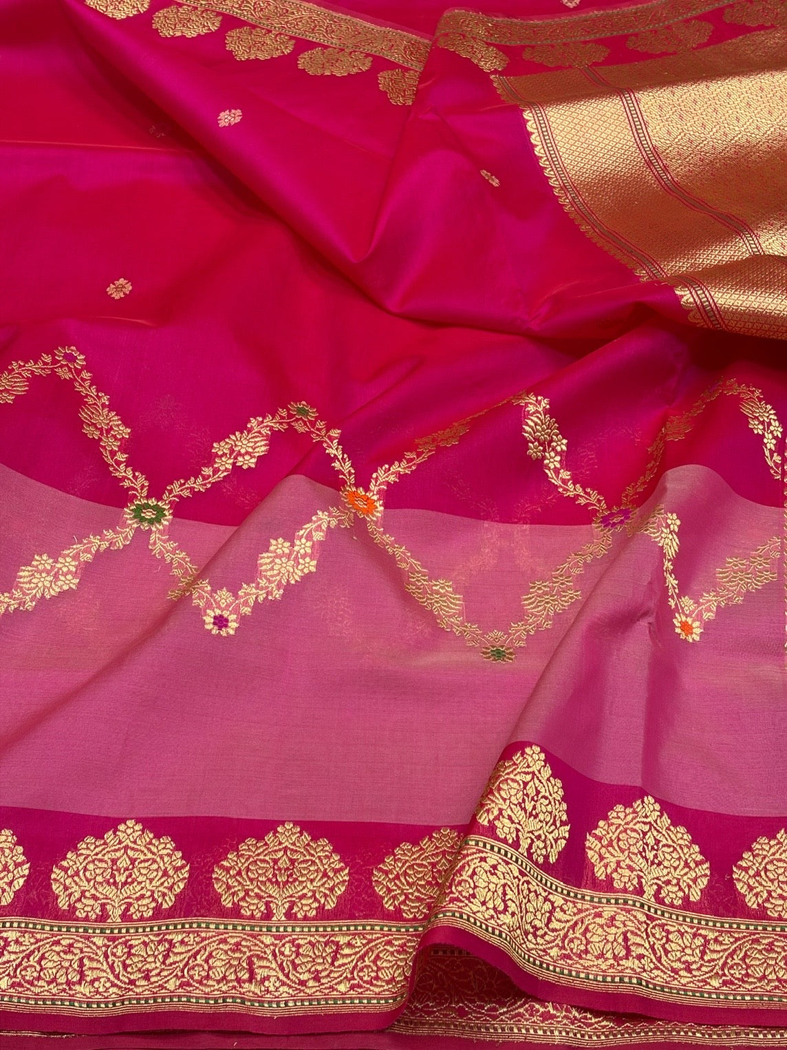 Rani Pink Handwoven Pure Organza Silk Saree