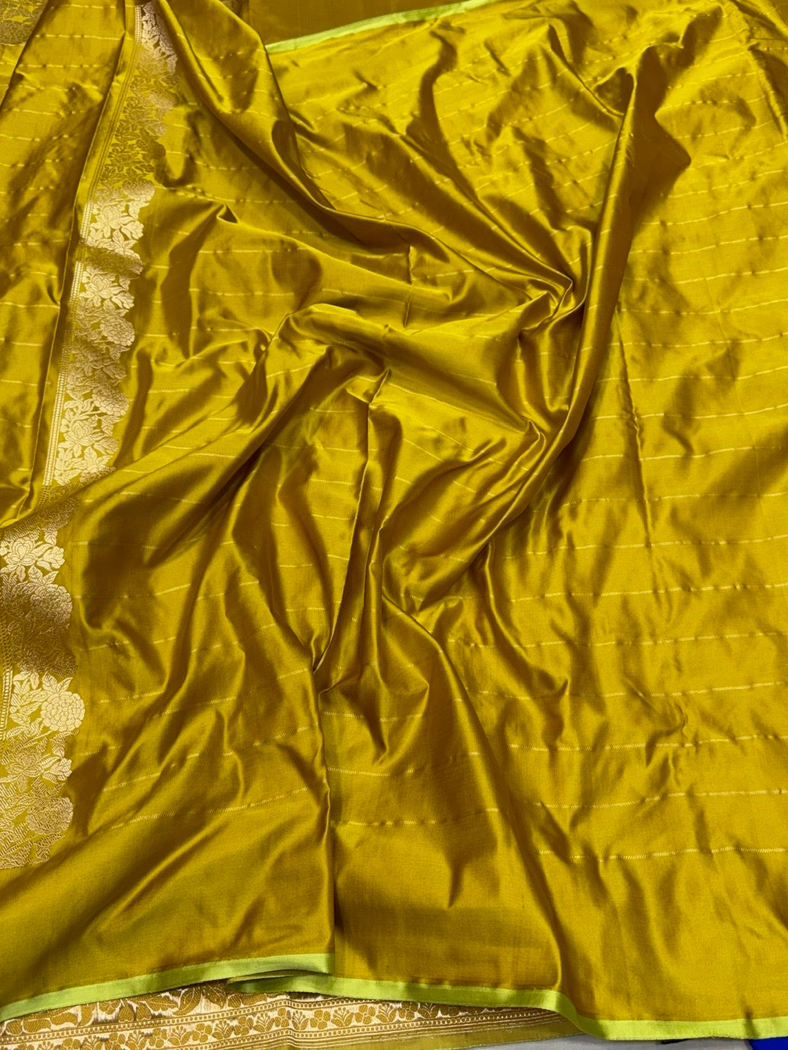 Mustard Yellow Handwoven Pure Banarasi Mashru Satin Silk Saree