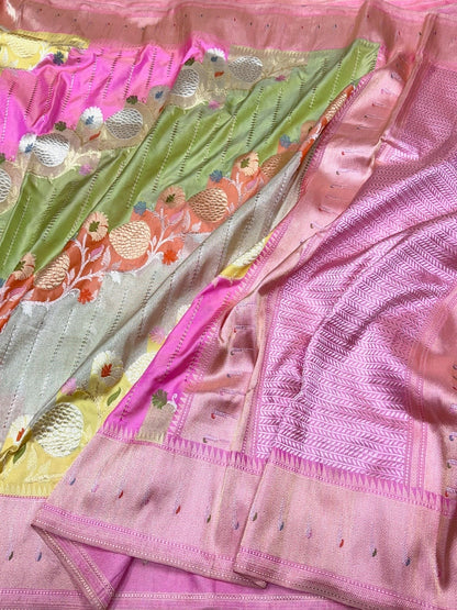 Baby Pink Handwoven Pure Banarasi Rangkaat Silk Saree