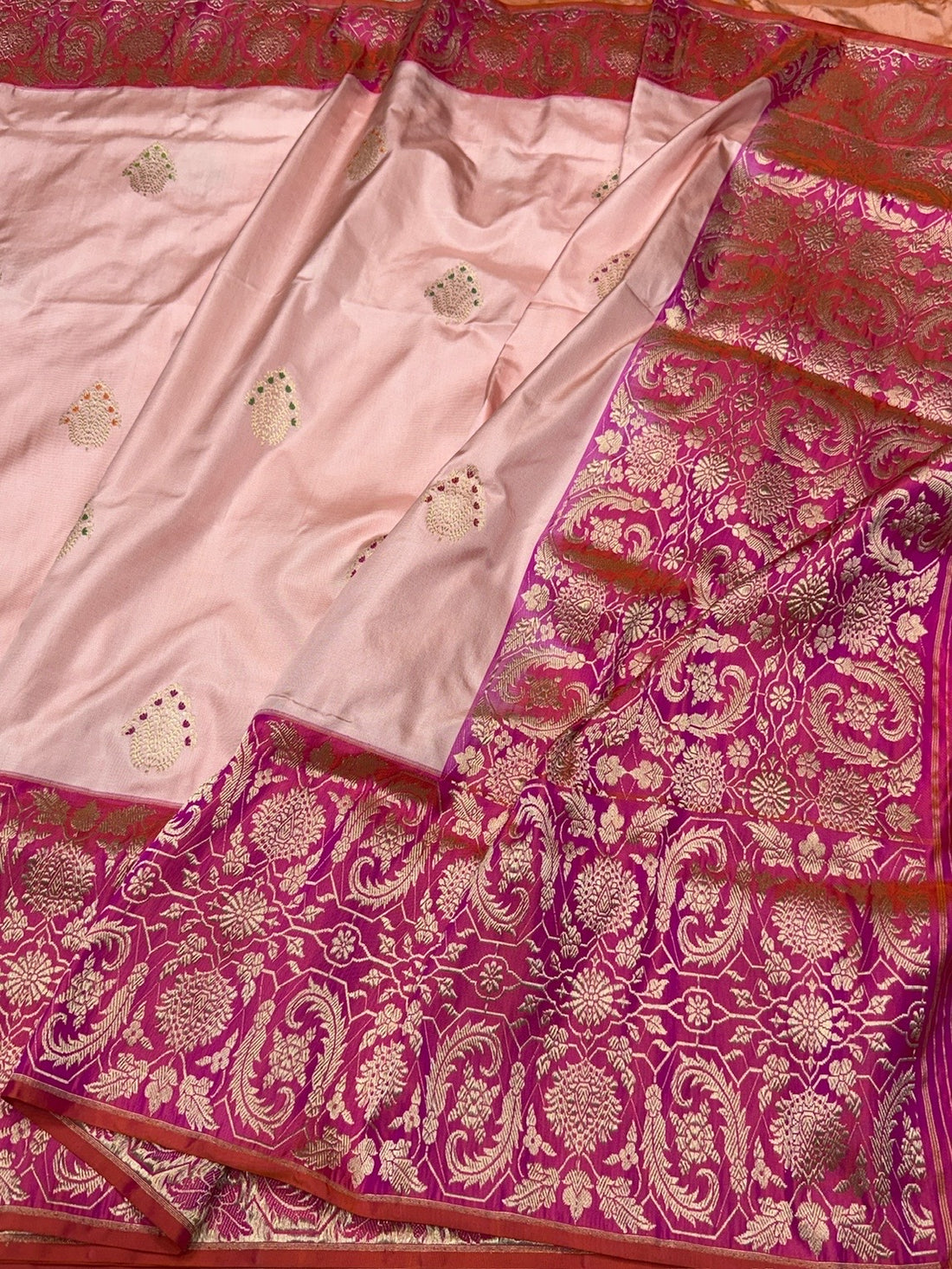 Peach Handwoven Pure Banarasi Ektara Silk Saree