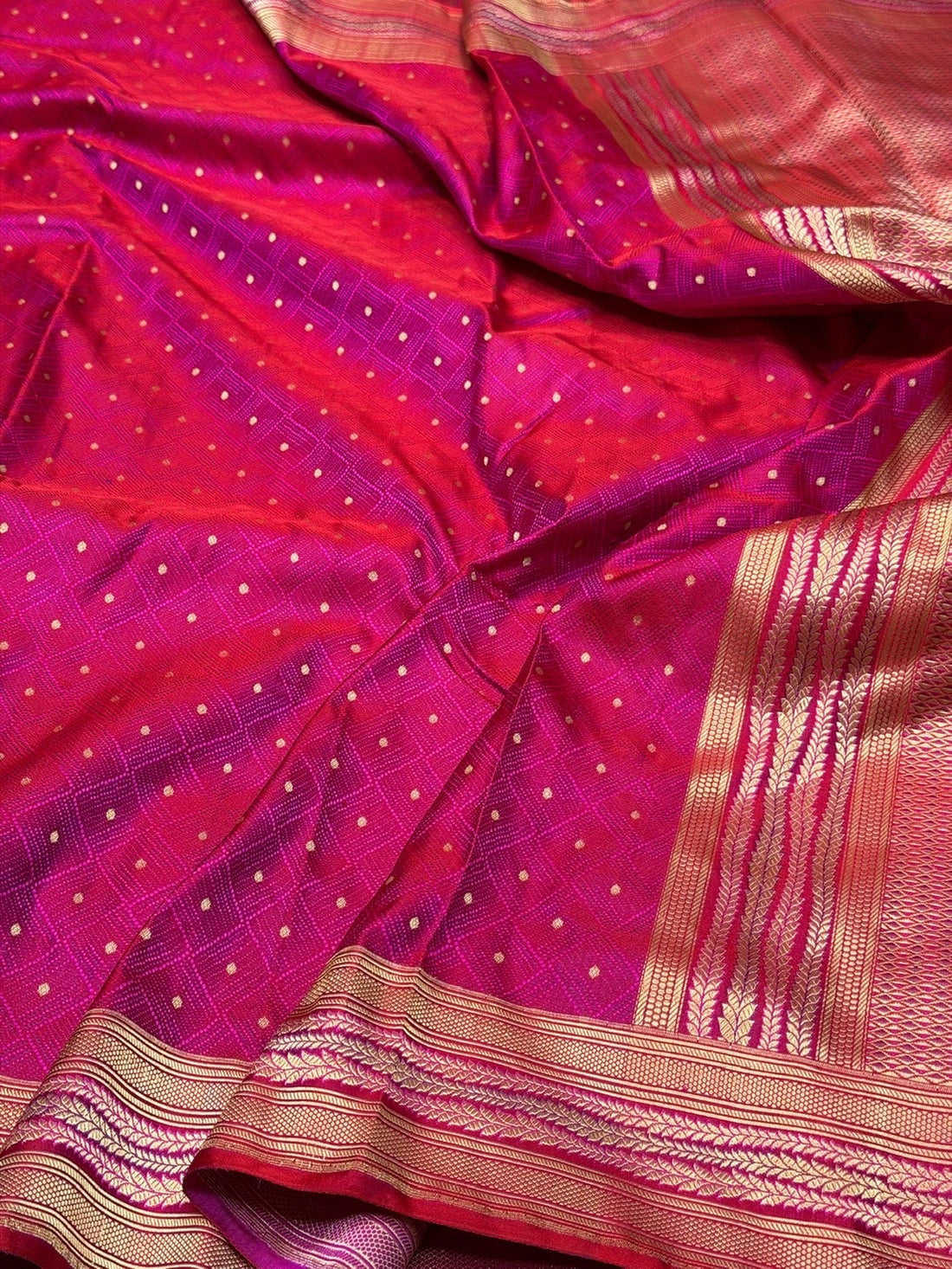Rani Pink Handwoven Vintage Pure Banarasi Satin Silk Saree