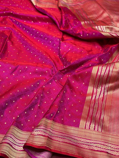 Rani Pink Handwoven Vintage Pure Banarasi Satin Silk Saree