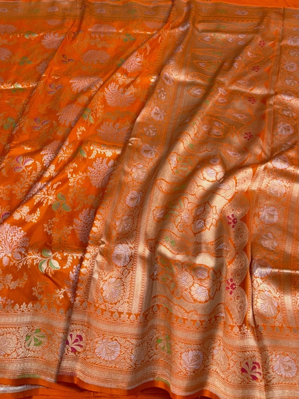 Orange Minakari Banarasi Pure Katan Silk Saree