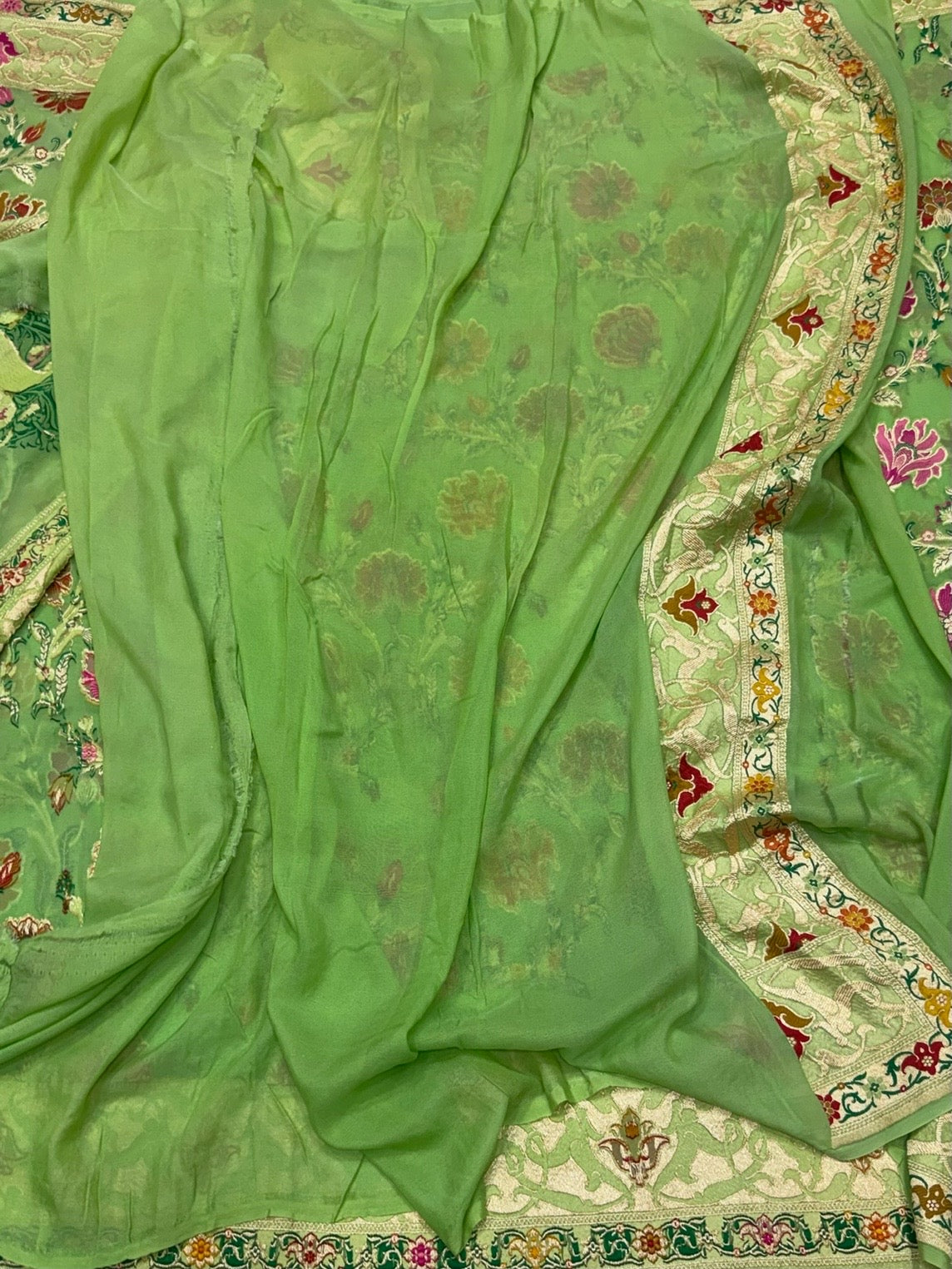 Apple Green Pure Banarasi Minakari Chiffon Georgette Saree