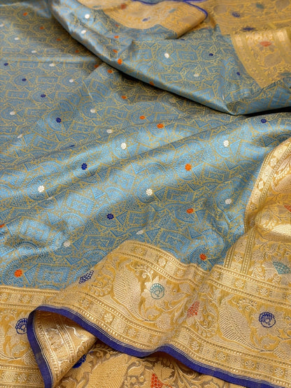 Sea Green Handwoven Banarasi Pure Tissue Silk Brocade Saree