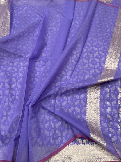 Lavender Banarasi Pure Kora Cotton Saree
