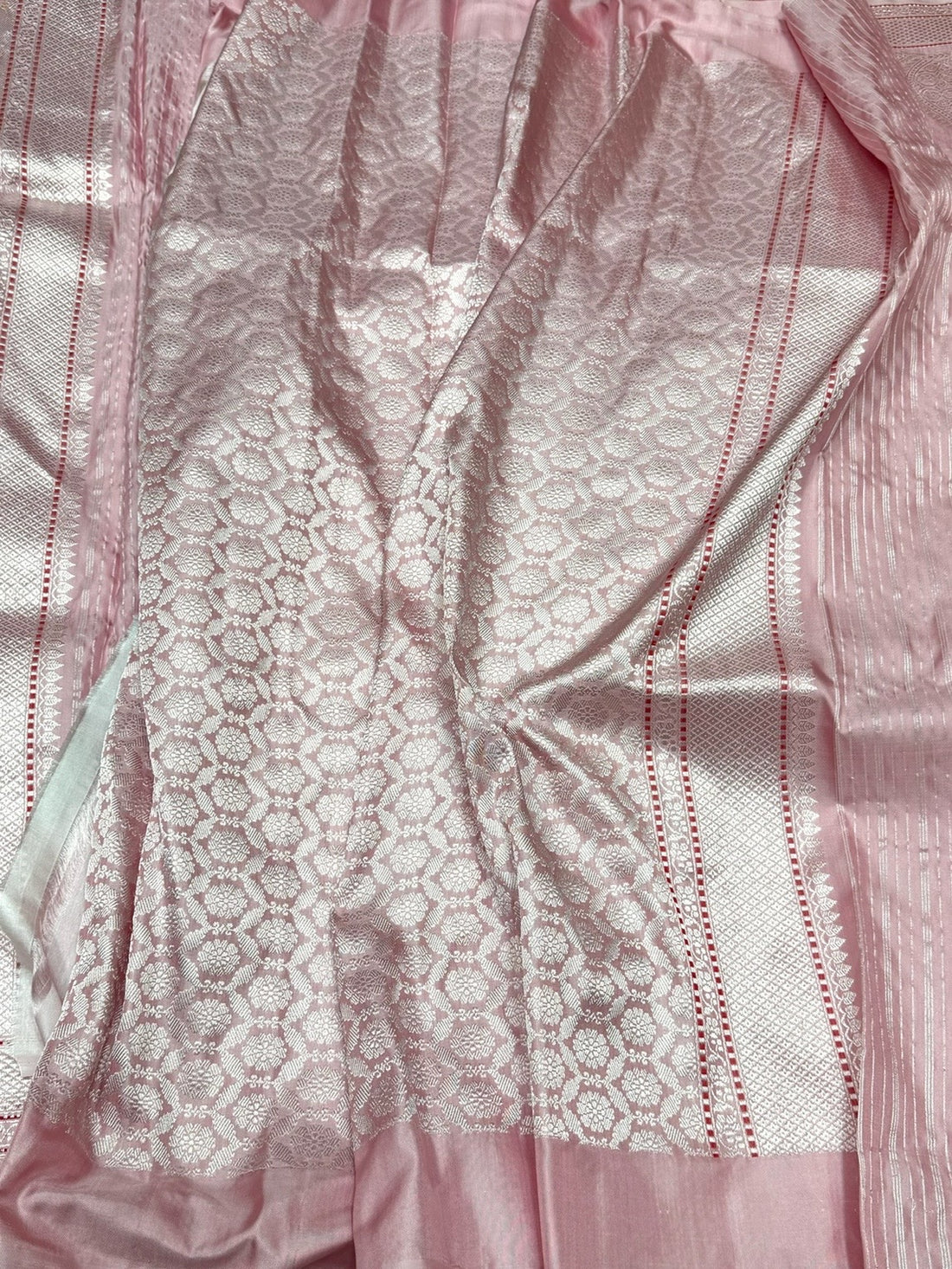 Blush Pink Handwoven Pure Banarasi Ektara Silk Saree in Kadwa Weave – 100% Pure Mulberry Silk