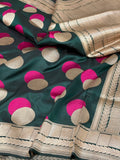 Bottle Green Minakari Banarasi Pure Katan Silk Saree