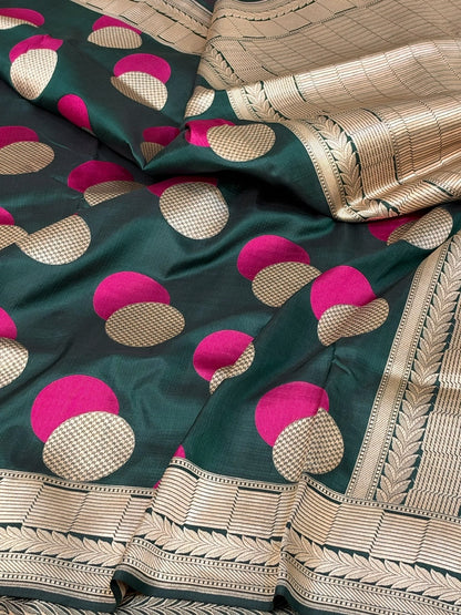 Bottle Green Minakari Banarasi Pure Katan Silk Saree