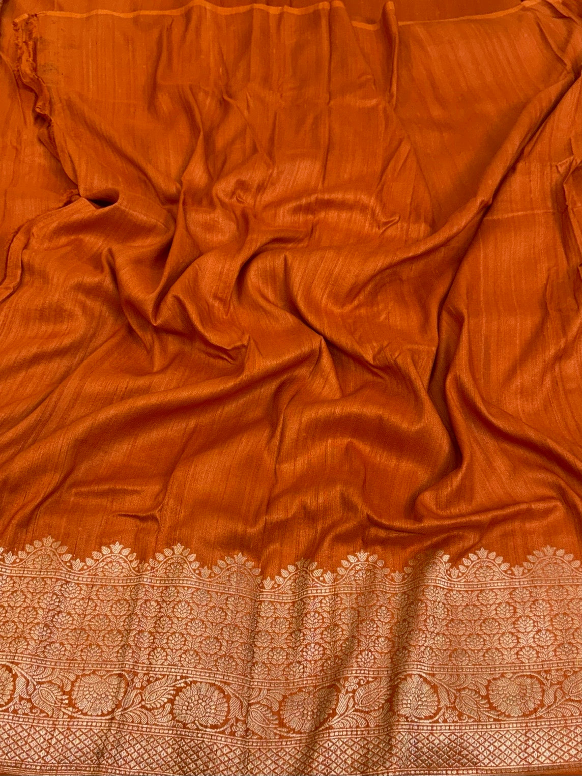 Orange Handwoven Banarasi Pure Tussar Georgette Saree