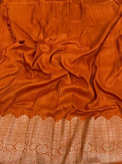 Orange Handwoven Banarasi Pure Tussar Georgette Saree