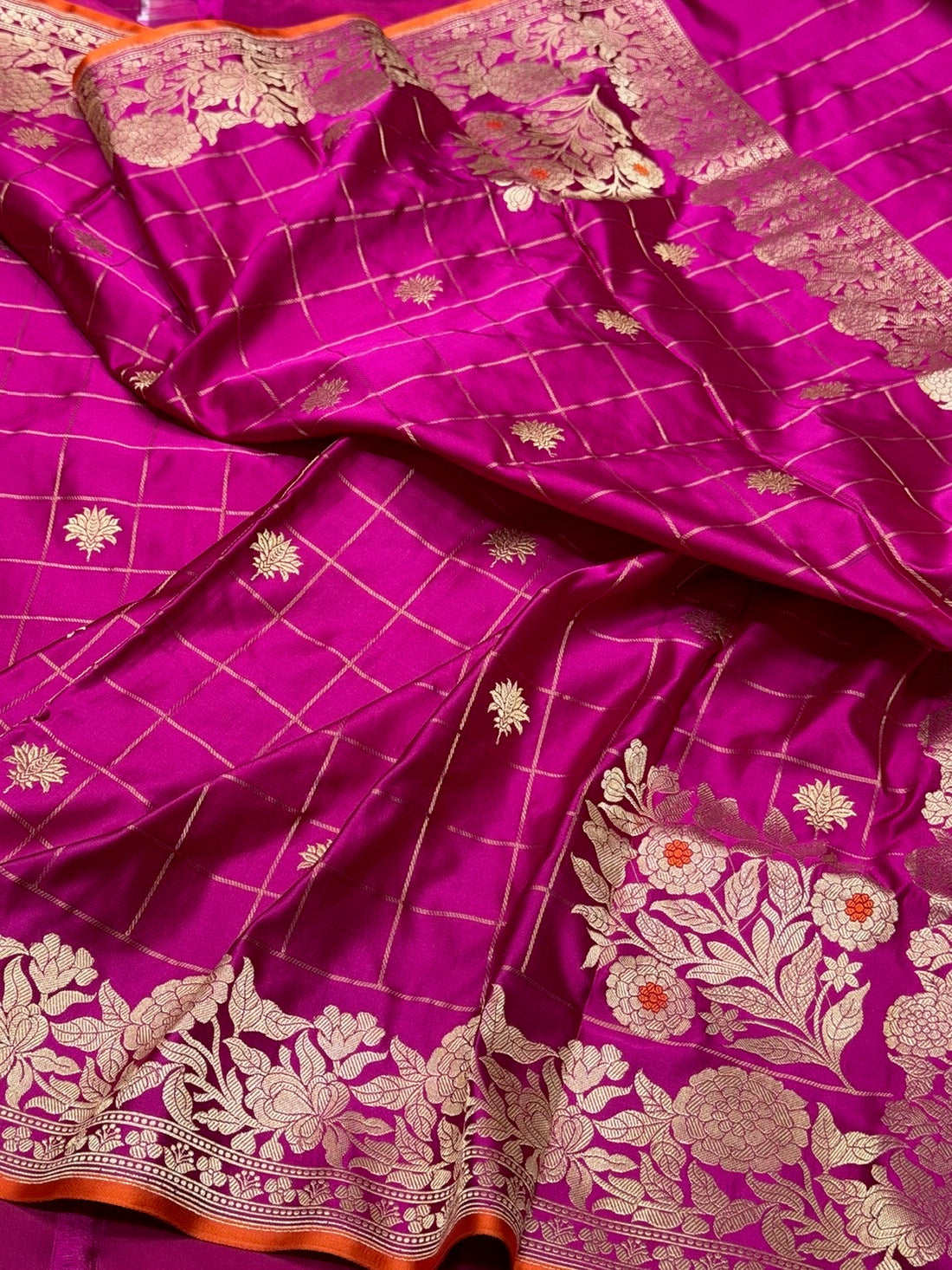 Rani Pink Handwoven Pure Banarasi Satin Silk Saree