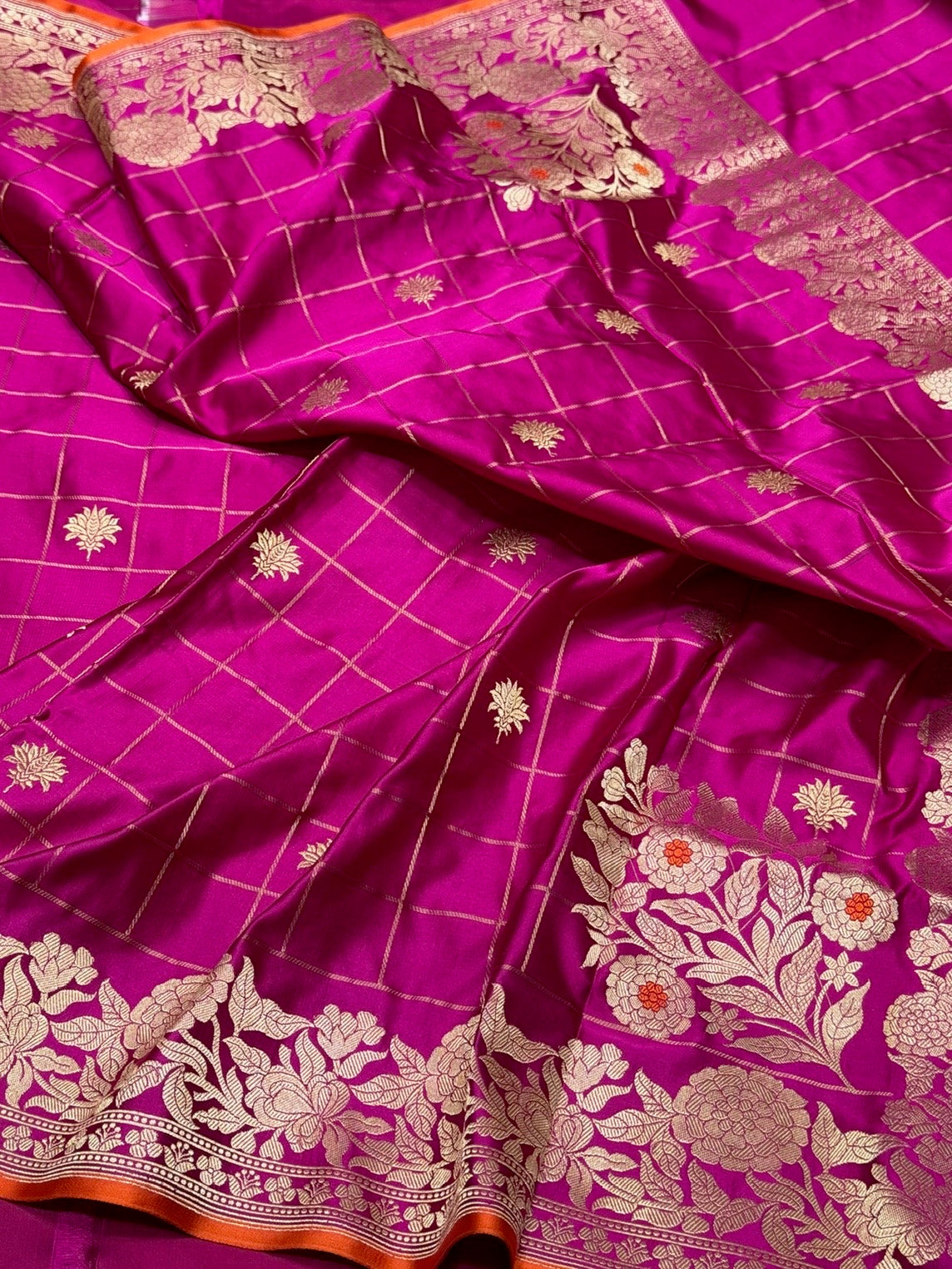 Rani Pink Handwoven Pure Banarasi Satin Silk Saree