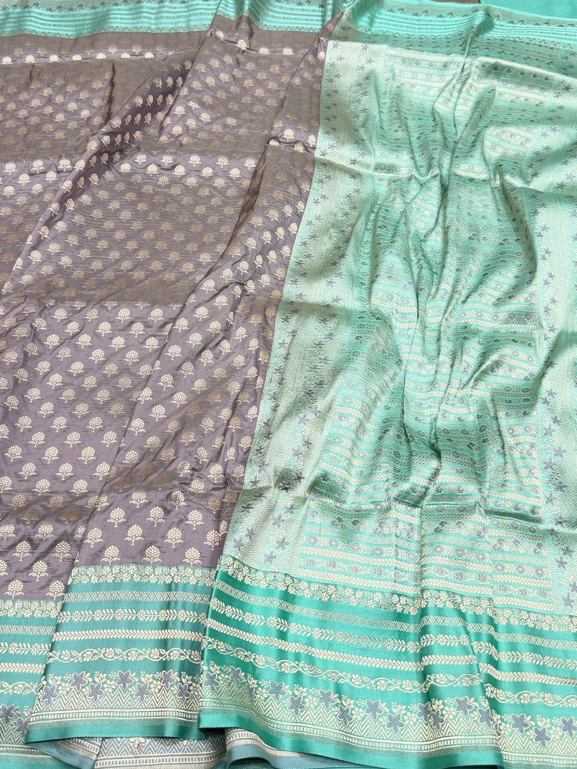 Grey Banarasi Pure Satin Border Silk Saree