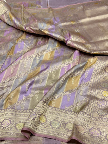 Mauve Handwoven Pure Banarasi Rangkaat Silk Saree – Pure Katan Silk