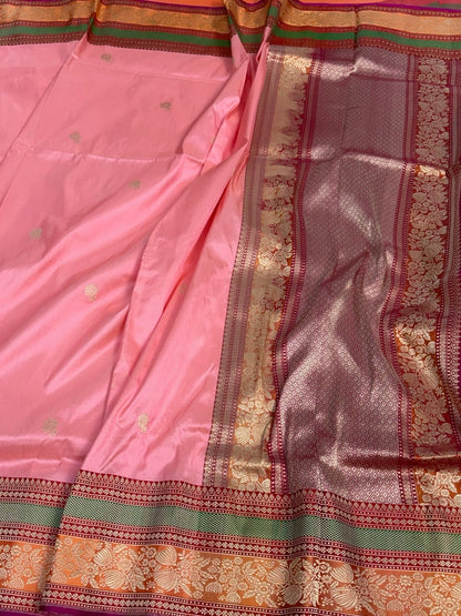 Peach Handwoven Pure Banarasi Silk Saree