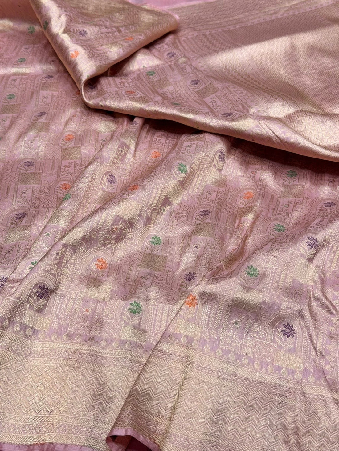 Lilac Banarasi Minakari Pure Katan Silk Brocade Saree