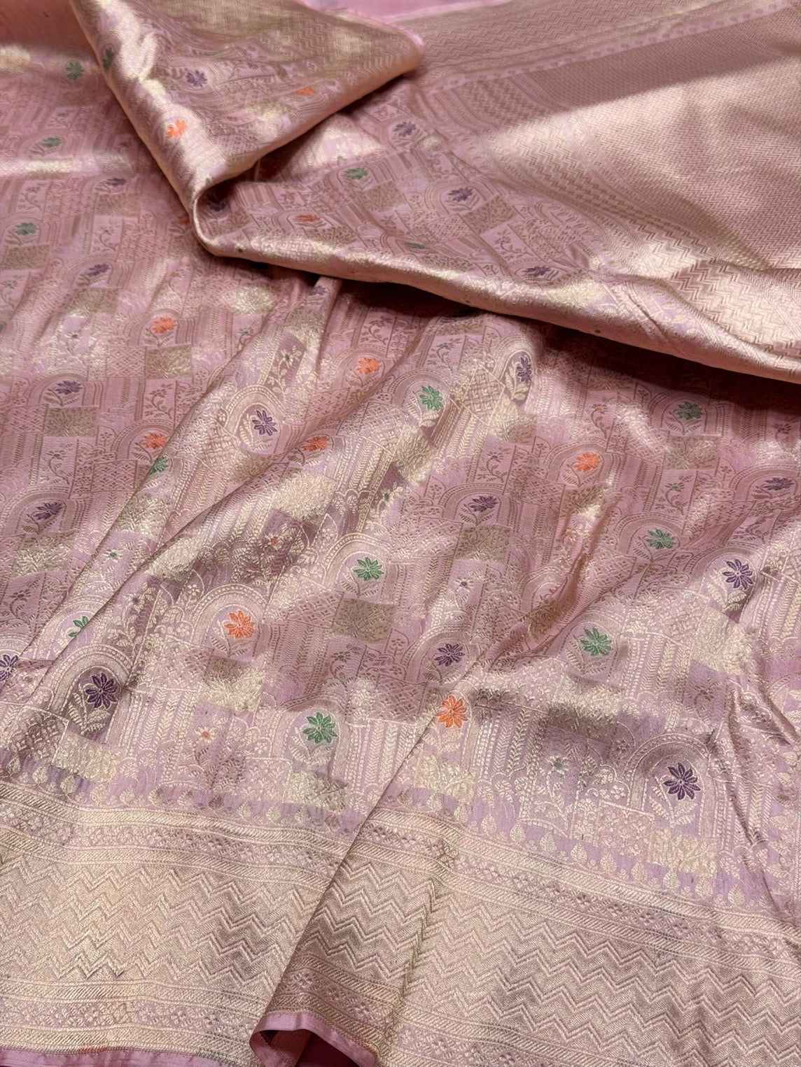Lilac Banarasi Minakari Pure Silk Brocade Saree | 100% Pure Katan Silk