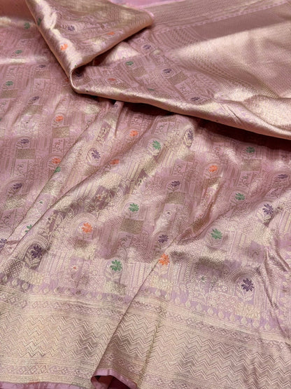 Lilac Banarasi Minakari Pure Silk Brocade Saree | 100% Pure Katan Silk