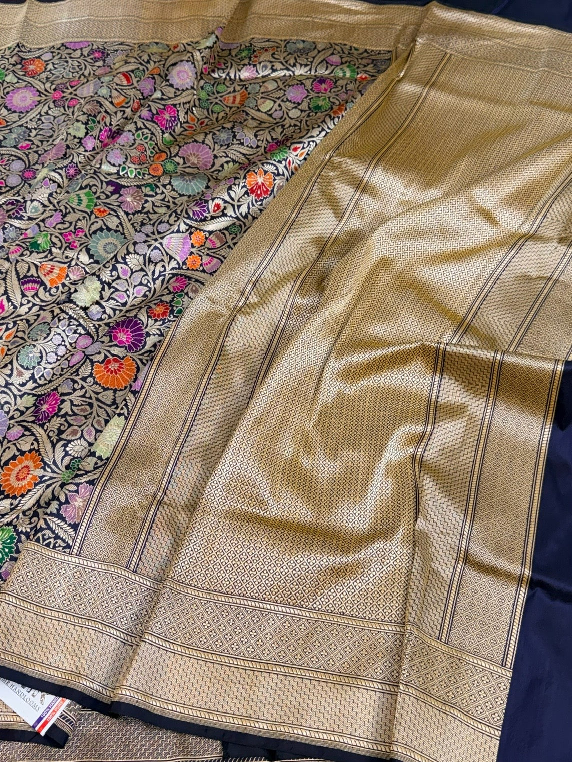 Navy Blue Handwoven Kimkhab Pure Banarasi Silk Brocade Saree