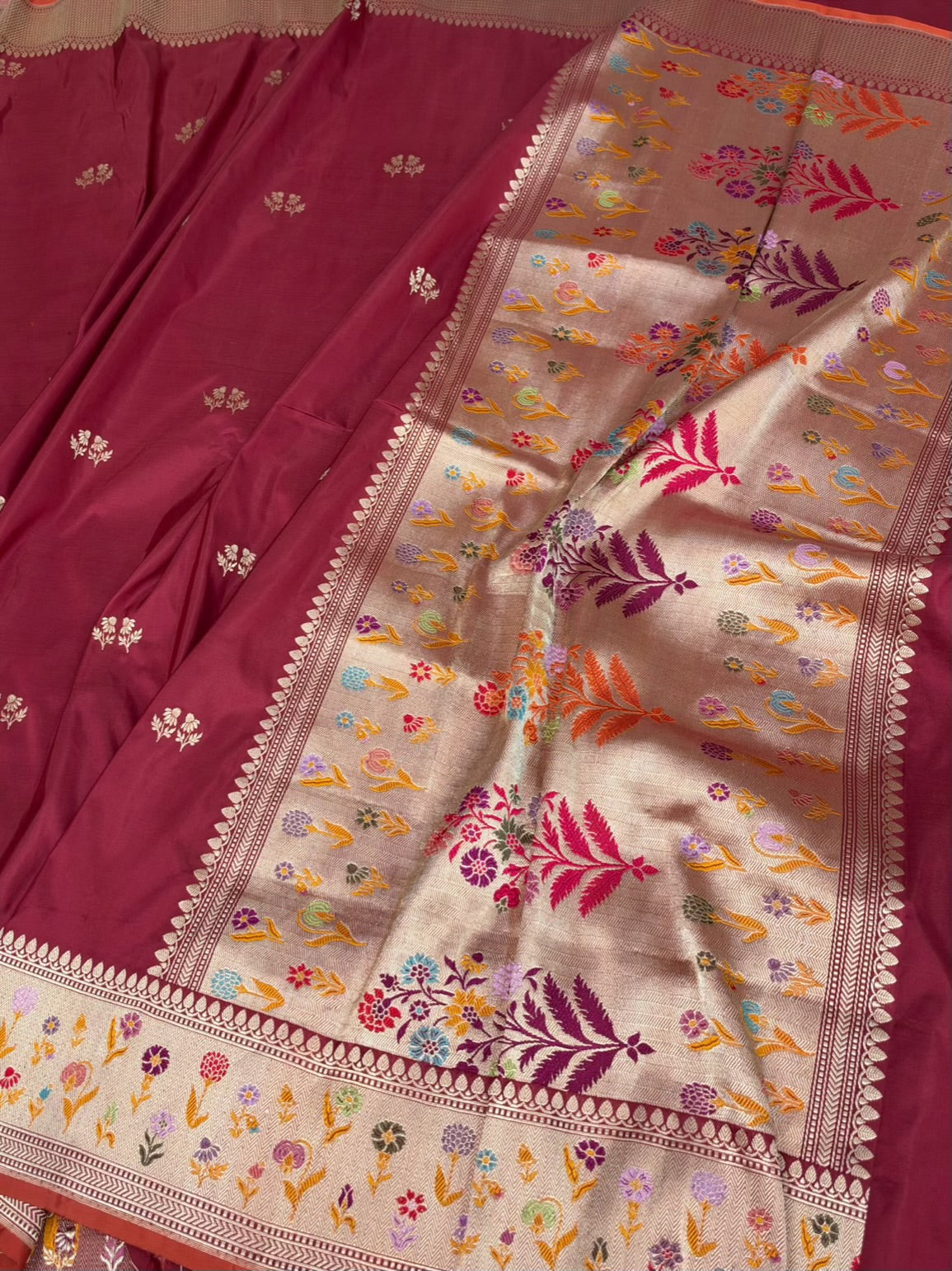 Maroon Handwoven Pure Banarasi Katan Silk Saree
