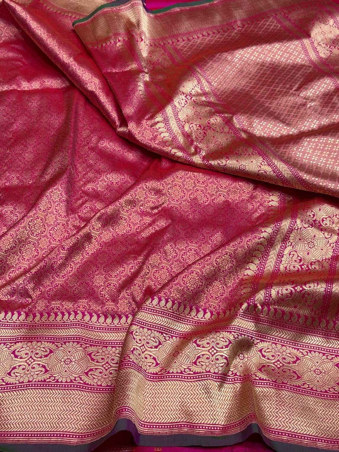 Rani Pink Pure Banarasi Silk Brocade Saree in Katan Mulberry Silk