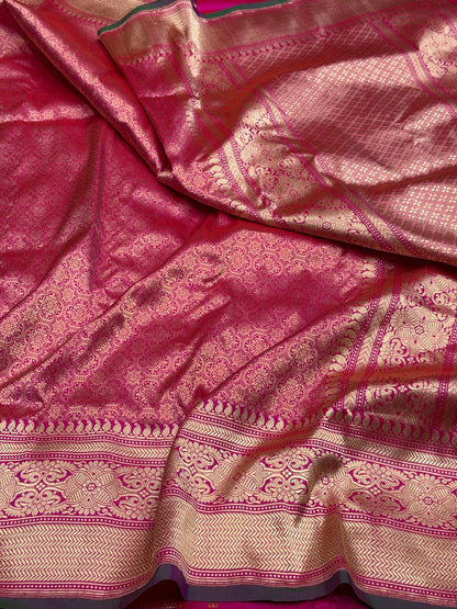 Rani Pink Pure Banarasi Silk Brocade Saree in Katan Mulberry Silk