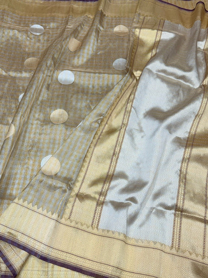 Champagne Gold Handwoven Pure Banarasi Tissue Saree